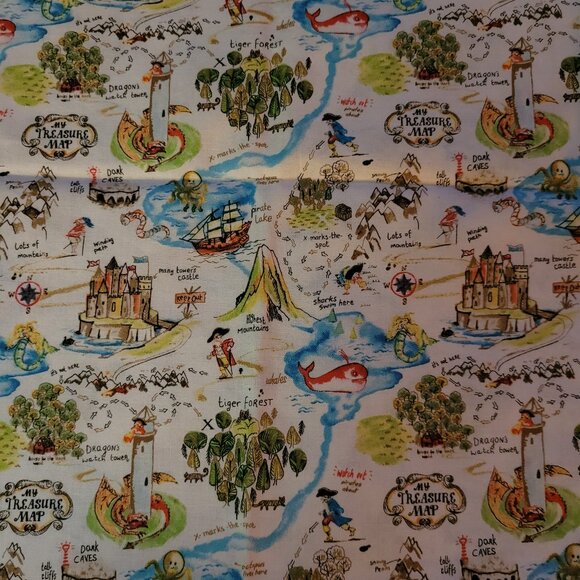 Cute Treasure Map Fabric 1 yard by 44" Wide - Picture 1 of 2